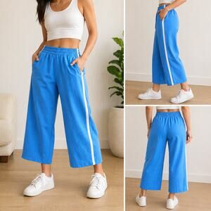Athleta Blue Cropped Track Pants Stripe Elastic Waist Size SP